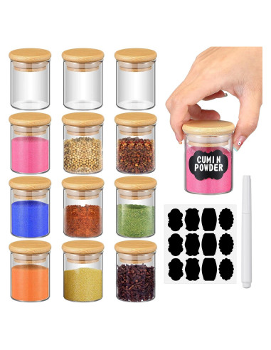 Tarros de Especias de Vidrio Roshtia 12 Pcs con Tapas de Bambú