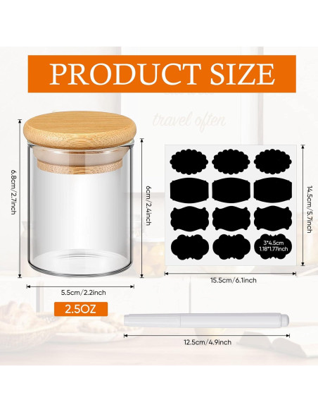 Tarros de Especias de Vidrio Roshtia 12 Pcs con Tapas de Bambú