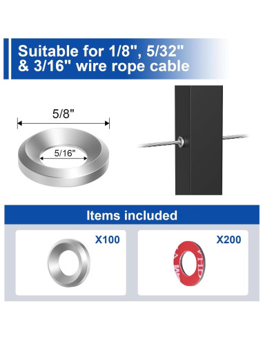 BLIKA 100 Pack Mangas Adhesivas para Barandilla de Cable 1/8"