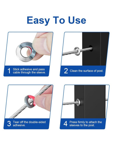 BLIKA 100 Pack Mangas Adhesivas para Barandilla de Cable 1/8"