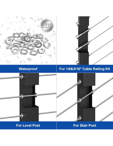 BLIKA 100 Pack Mangas Adhesivas para Barandilla de Cable 1/8"