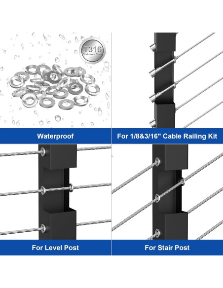 BLIKA 100 Pack Mangas Adhesivas para Barandilla de Cable 1/8"