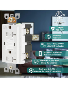 Salida GFCI 20 Amperios ANKO con Placas Decorativas y LED 2