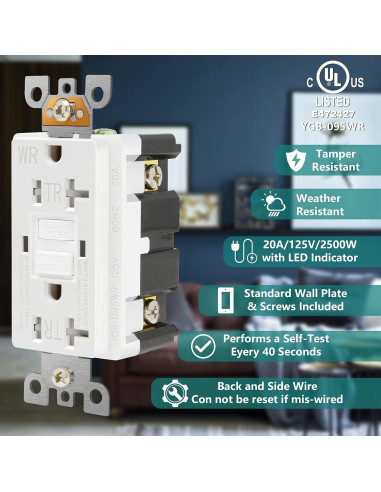 Salida GFCI 20 Amperios ANKO con Placas Decorativas y LED