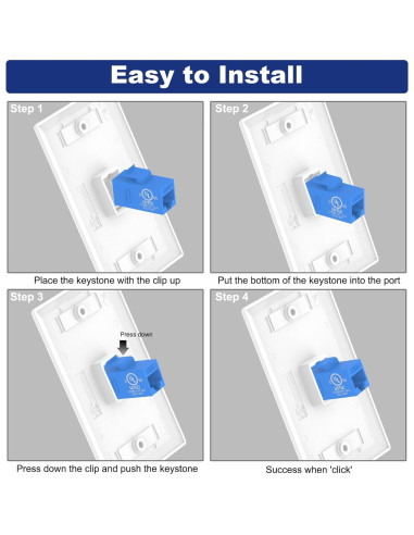 Placa de Pared Ethernet VCE 1 Puerto Cat6 Azul - Paquete de 2