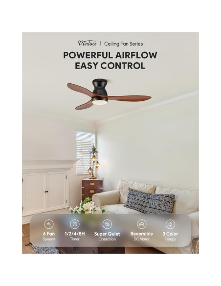 Ventilador de Techo VONLUCE 106.68 cm con Luz y Control Remoto