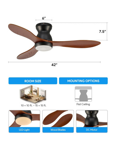 Ventilador de Techo VONLUCE 106.68 cm con Luz y Control Remoto