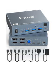 Interruptor KVM HDMI 2 Monitores 2 Computadoras 4K 60Hz