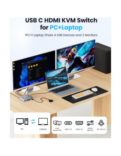 Interruptor KVM HDMI 2 Monitores 2 Computadoras 4K 60Hz 2