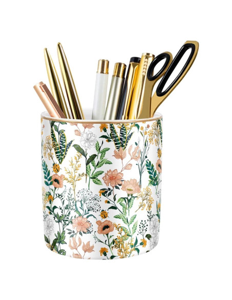 Soporte para lápices WAVEYU cerámica flor blanca 10 cm