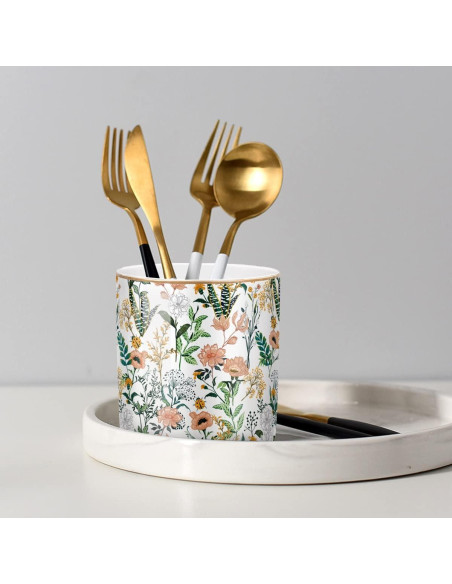 Soporte para lápices WAVEYU cerámica flor blanca 10 cm