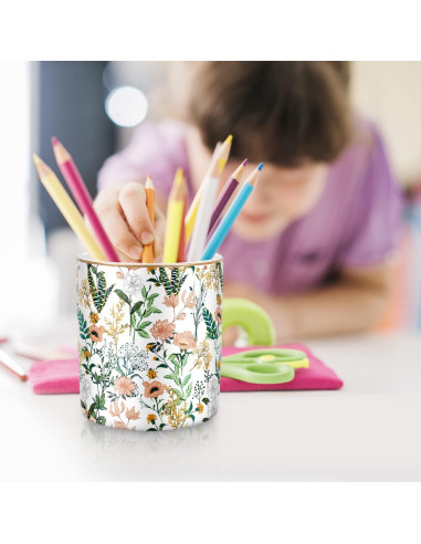 Soporte para lápices WAVEYU cerámica flor blanca 10 cm
