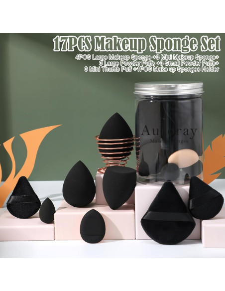 Juego de 17 Esponjas de Maquillaje Auroray - Negro