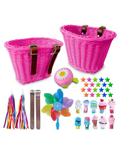 Juego de Cesta para Bicicleta FANOVO Rosa con Timbre y Streamers