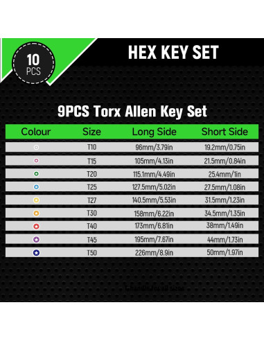 Juego de Llaves Allen Torx SAKSIAPRO 10 Piezas con Mango en T