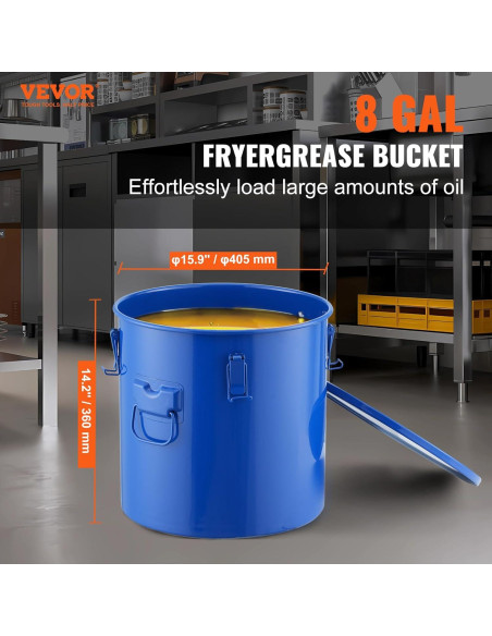 Cubo de Grasa VEVOR 10 Galones Acero al Carbono Azul