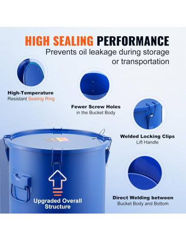 Cubo de Grasa VEVOR 10 Galones Acero al Carbono Azul