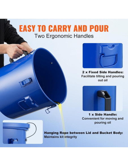Cubo de Grasa VEVOR 10 Galones Acero al Carbono Azul