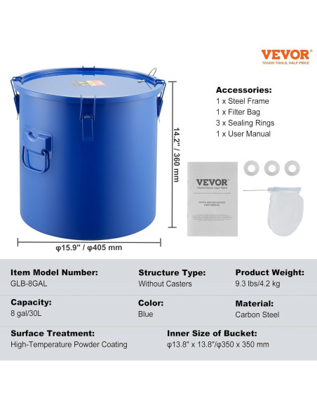 Cubo de Grasa VEVOR 10 Galones Acero al Carbono Azul