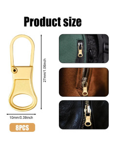 8 Tiradores de Cremallera Reemplazo Dorado NQEUEPN 27x10mm 2