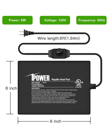 Almohadilla Térmica para Reptiles iPower 15x20cm 8W Ajustable