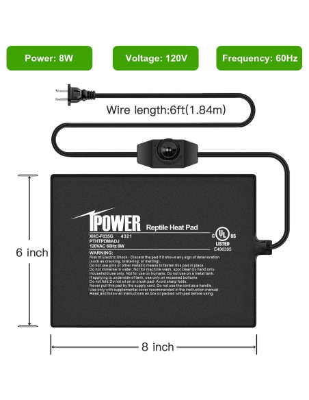 Almohadilla Térmica para Reptiles iPower 15x20cm 8W Ajustable
