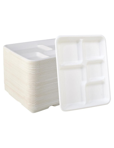 Platos Compostables Vplus 125 Unidades 5 Compartimentos 26x21 cm