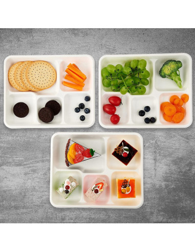 Platos Compostables Vplus 125 Unidades 5 Compartimentos 26x21 cm