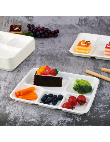 Platos Compostables Vplus 125 Unidades 5 Compartimentos 26x21 cm