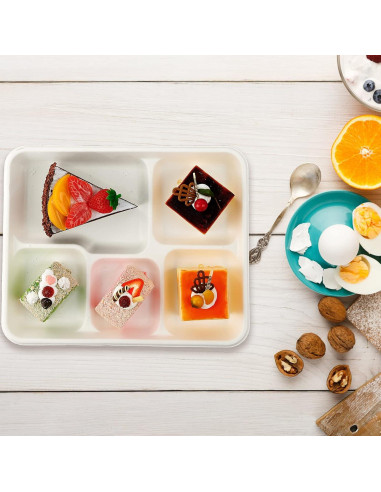 Platos Compostables Vplus 125 Unidades 5 Compartimentos 26x21 cm