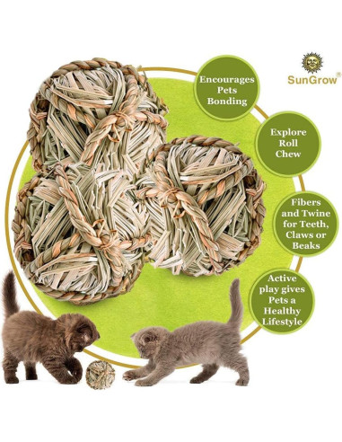 Bolas de Hierba Marina SunGrow para Mascotas - 3 Piezas