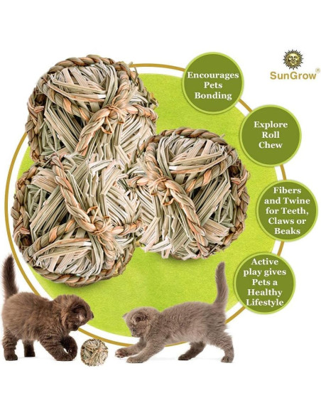 Bolas de Hierba Marina SunGrow para Mascotas - 3 Piezas