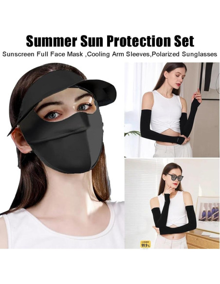 Conjunto de Protección Solar para Mujeres - Máscara, Mangas y Gafas