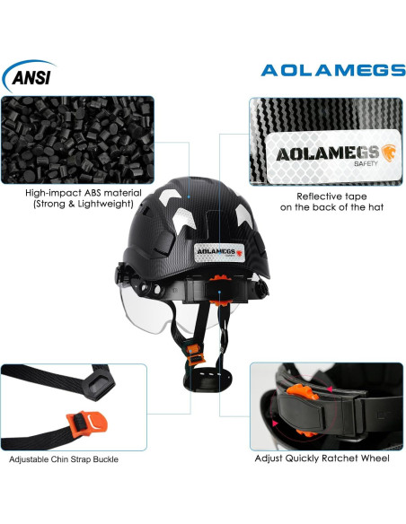 Casco de seguridad Aolamegs fibra de carbono negro con visera