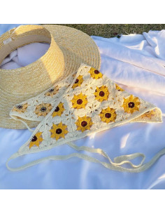 Bufanda de Cabeza de Crochet FZBNSRKO Diadema Floral Blanca 2