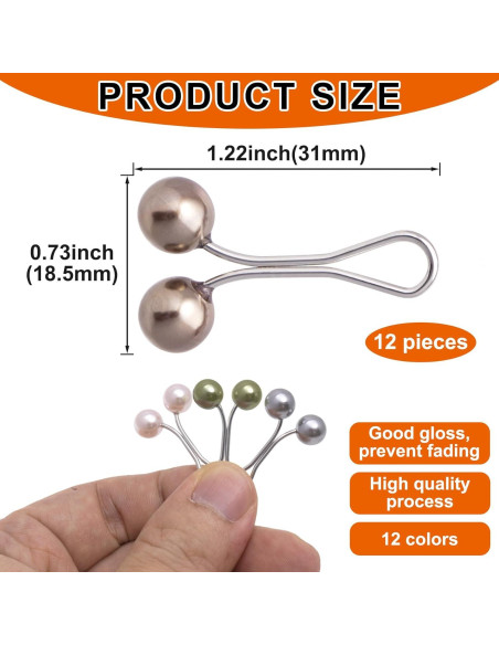 12 Alfileres de Hijab Metal y Perlas Sintéticas para Mujeres