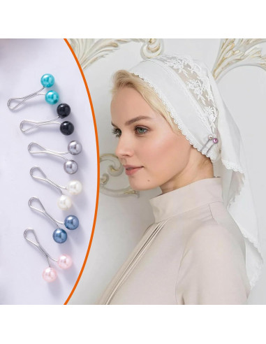 12 Alfileres de Hijab Metal y Perlas Sintéticas para Mujeres