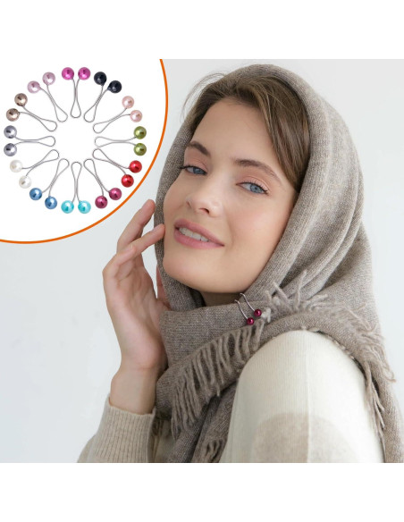 12 Alfileres de Hijab Metal y Perlas Sintéticas para Mujeres
