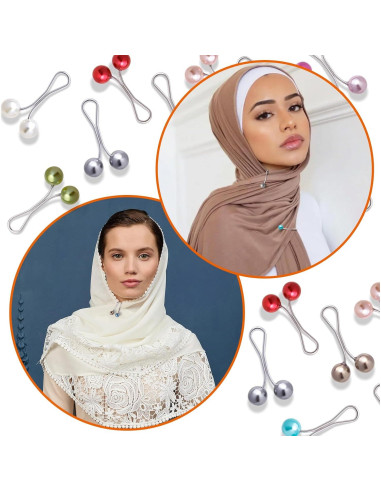 12 Alfileres de Hijab Metal y Perlas Sintéticas para Mujeres