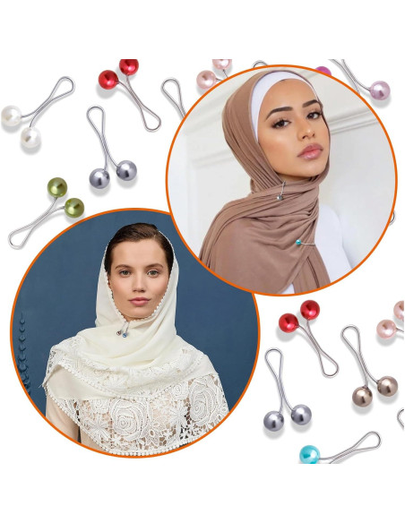 12 Alfileres de Hijab Metal y Perlas Sintéticas para Mujeres