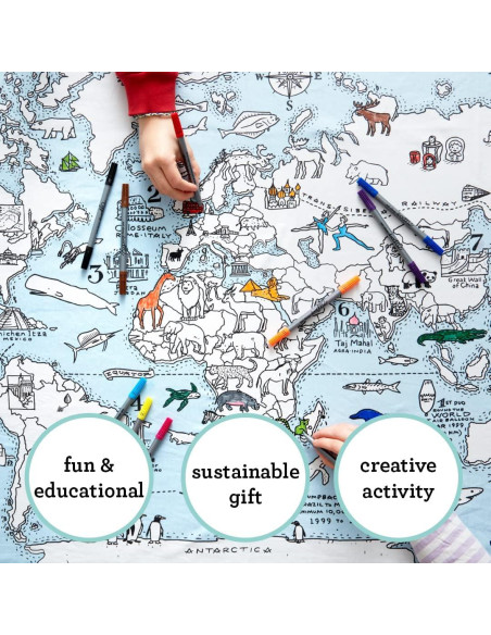 Mantel de Coloración Mapa Mundial eatsleepdoodle 83.8x139.7cm