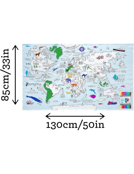 Mantel de Coloración Mapa Mundial eatsleepdoodle 83.8x139.7cm