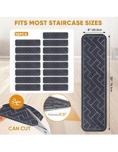 15 Alfombrillas Antideslizantes para Escaleras Dayacoco 20x76 cm Gris 2