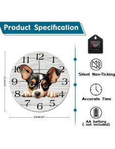 Reloj de Pared Redondo Madera Perro Toy Fox Terrier 25.4 cm 2