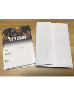 Conjunto de 25 Invitaciones Globos Negros y Dorados QualityVibe 2