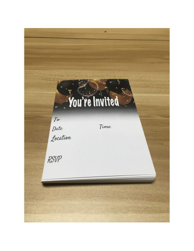 Conjunto de 25 Invitaciones Globos Negros y Dorados QualityVibe