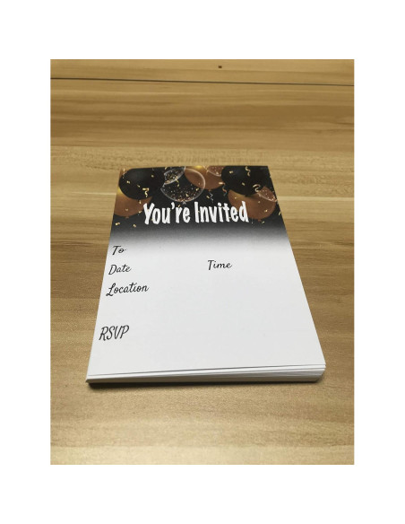 Conjunto de 25 Invitaciones Globos Negros y Dorados QualityVibe