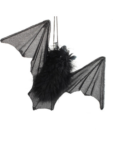 Juego de 2 Murciélagos Negros Colgantes con Plumas - Decoración Halloween