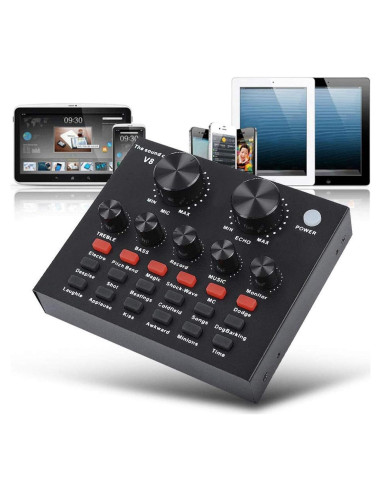 Tarjeta de Sonido Externa V8 USB Mezclador de Audio KTV