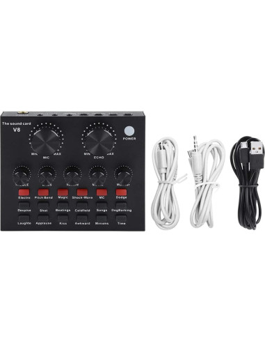 Tarjeta de Sonido Externa V8 USB Mezclador de Audio KTV